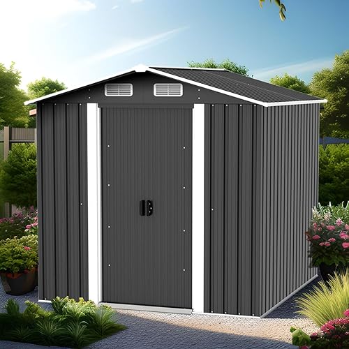 Cobertizo de almacenamiento de 6 x 6 pies, cobertizos y almacenamiento al aire libre, cobertizo de almacenamiento al aire libre de doble puerta con