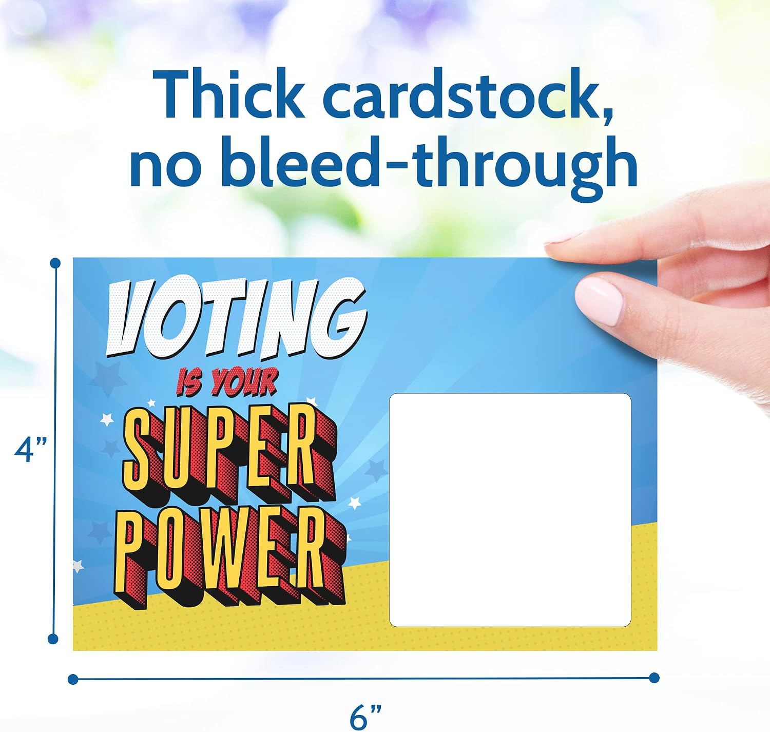 100 Bulk Voter Postcards 4x6” - Voting is Your Superpower Superhero Theme - Uncoated Cardstock for No Smearing and Blank Backside of Card to Write a Longer Message to Voters (Pack of 2)