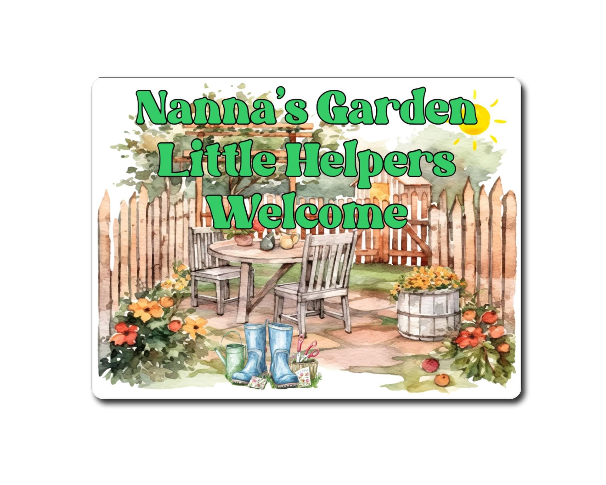 Decalarama Gardening Metal Sign Gift – Nanna's Garden Little Helpers Welcome- Family Fun Home Allotment Novelty Aluminium Present