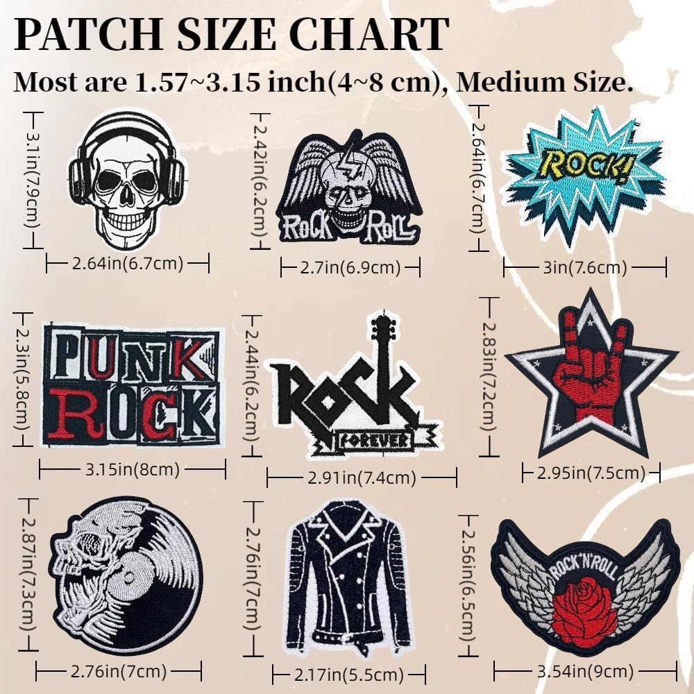 58 Pcs Dark Goth Iron on Embroidered Applique Patches,Cool Trendy Hippie Rock and Roll Music Band Sew on Patch Emblem for Jackets Clothes Jeans Backpacks Hats DIY Accessories