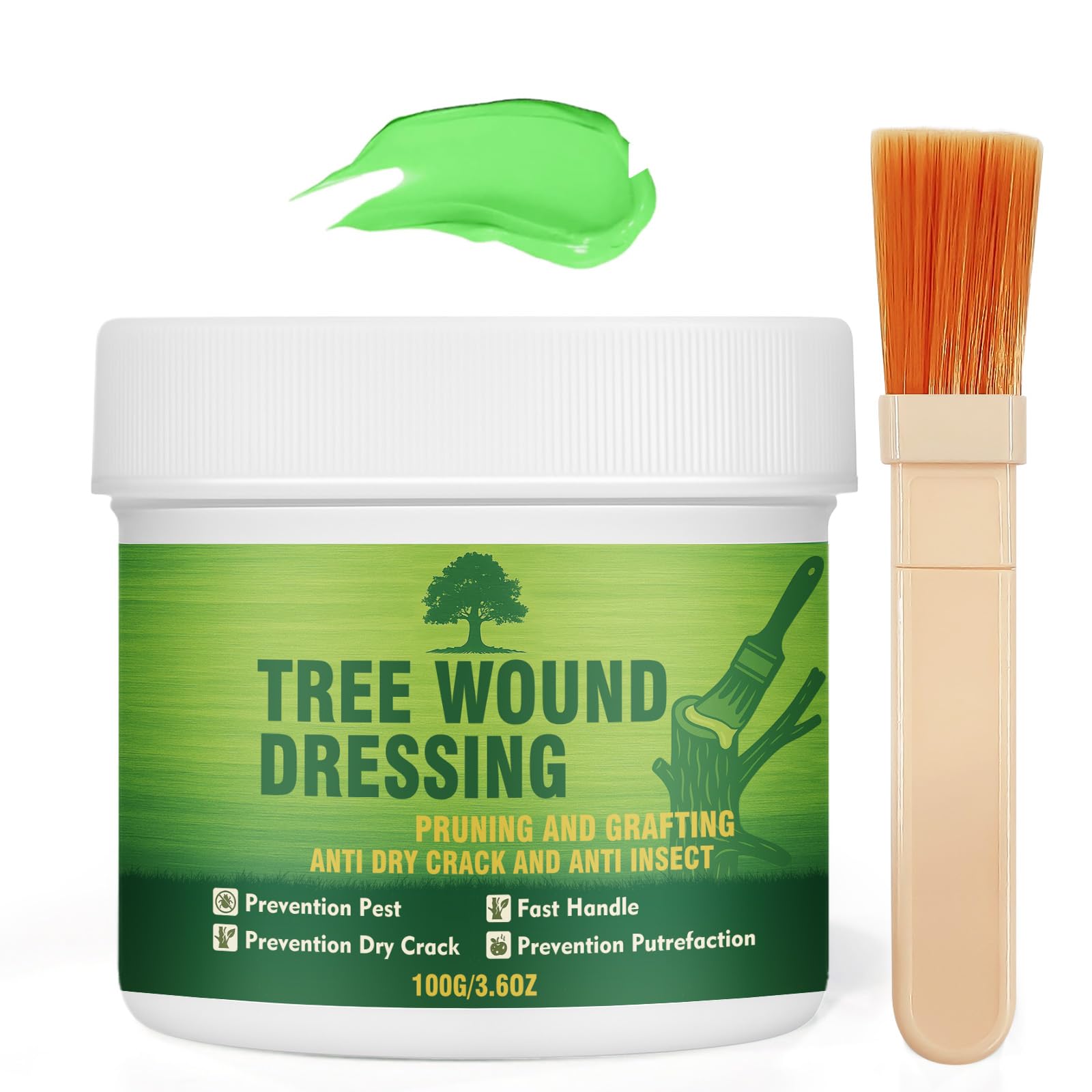 Erigathe Tree Wound Sealer,100g Tree Wound Dressing with Brush for Cuts, Damaged Bark & Grafting – Bonsai Cut Paste for Fruit Trees, Shrubs, Roses, Orchard