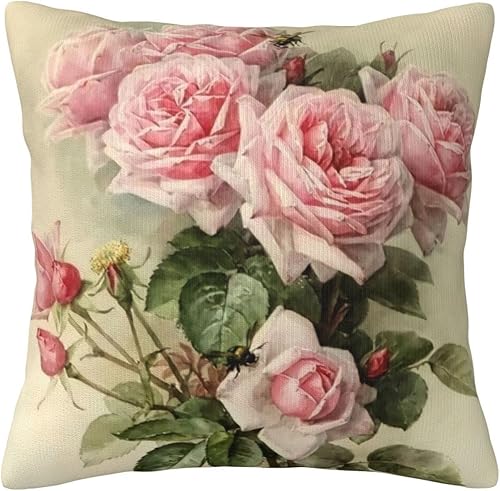 NBFKDO Fundas de almohada decorativas vintage Shabby Chic rosa rosa floral fundas de almohada cuadradas suaves para sala de estar sofá dormitorio