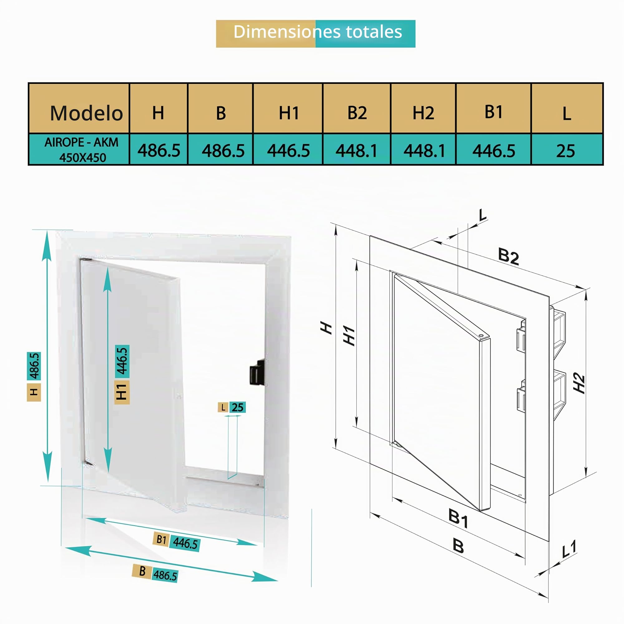 Puerta de inspección 450 x 450 mm, chapa de acero, color blanco, cierre magnético, puerta de inspección y escotilla de mantenimiento para paneles de yeso, contador de agua, techo, bañera, caja