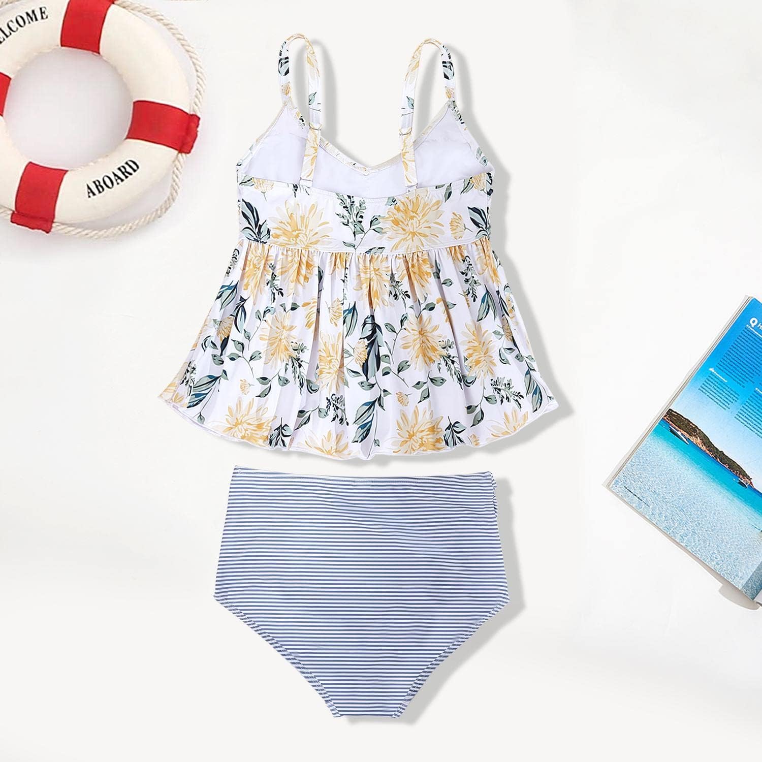 Tutorutor Kid Girls High Waisted Cute 2 Piece Peplum Halter Bikini Sets Ruffle Floral Print Teen Spaghetti Swimsuits