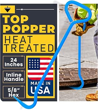 T&T Tools Top Popper Manhole Hook Heat Treated Manhole Hook Inline Handle, Alloy Steel, 24-Inch