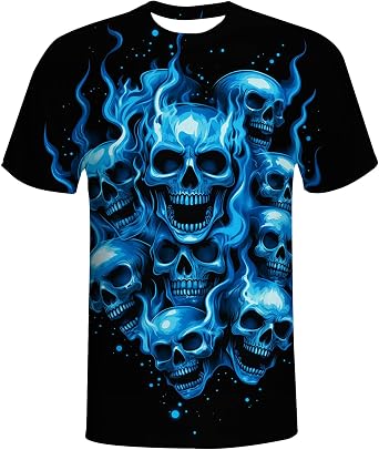American Flag Skulll 3D Print Cool T Shirts Graphic Casual Summer Short Sleeve Novelty T-Shirt for Men Women