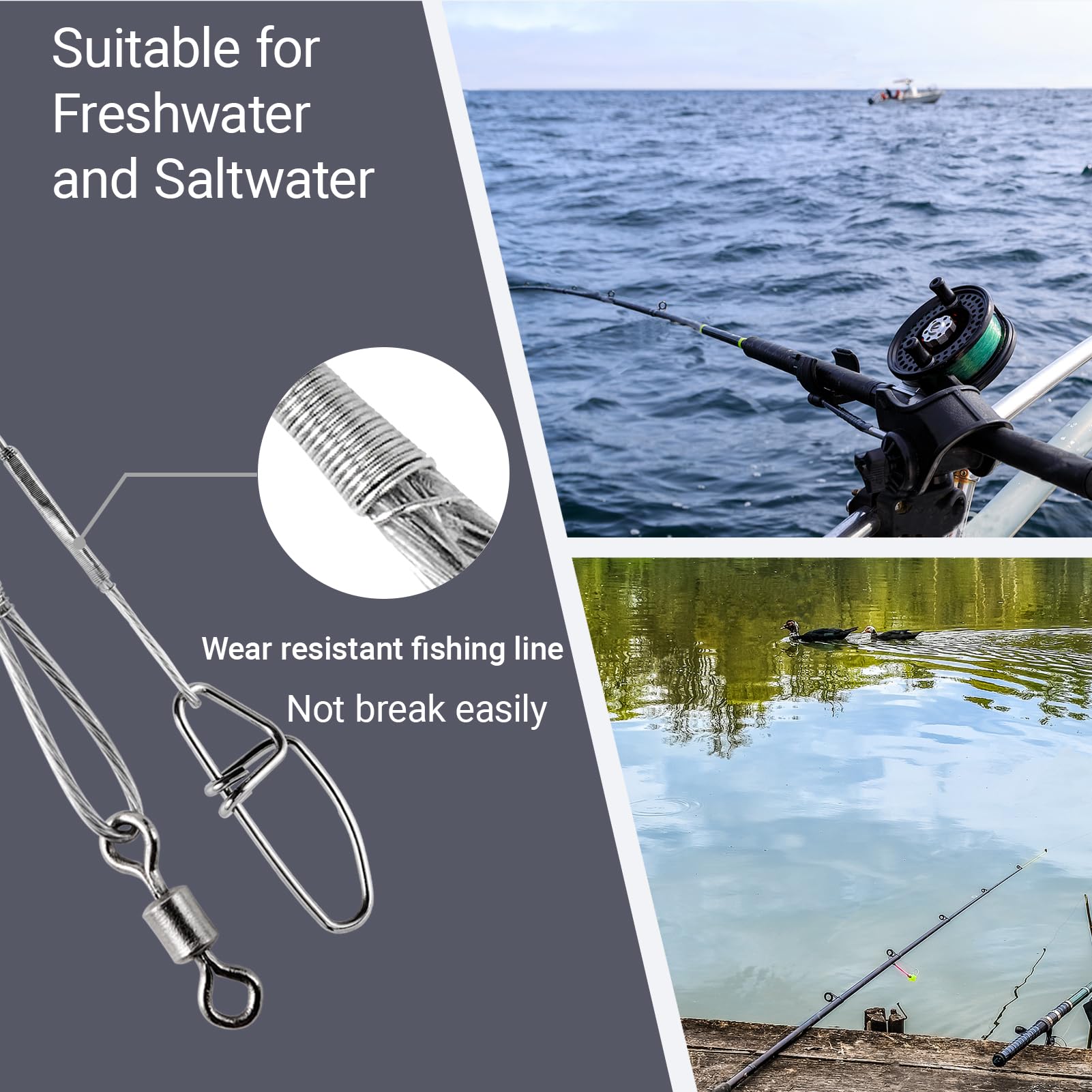 Líder de Pesca de Acero Inoxidable para Agua Dulce Plataformas Líderes de Pesca en Agua Salada Fortaleza Línea líder de Alambre a Presión para Señuelos Níquel Blanco 60pcs