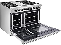 Vista 4 de Thor Kitchen 48 in Double Oven Freestanding Gas Range LRG4807ULP with 68 Cu Ft Oven 6 Burners 1 Griddle LP Conversion Kit Storage Drawer Cast Iron