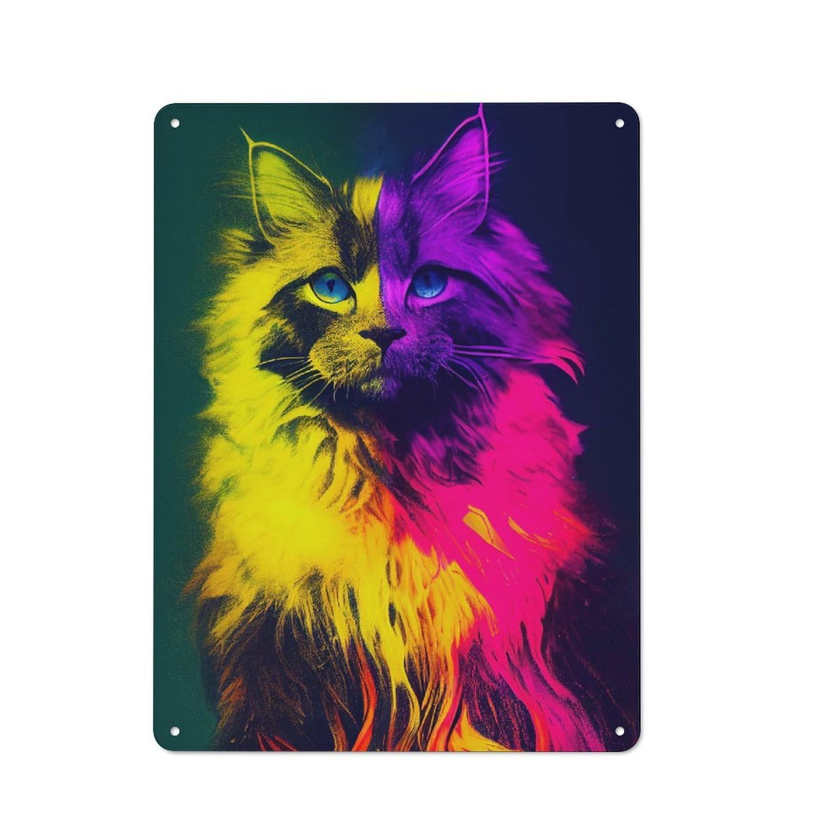Junmoney Style-23 Colorful Maine Coon Cat Classic Metal Wall Decor 40X30cm, Metal Sign For Cafe, Pub, Workshop Or Home Bar, Small Accent For Blank Walls