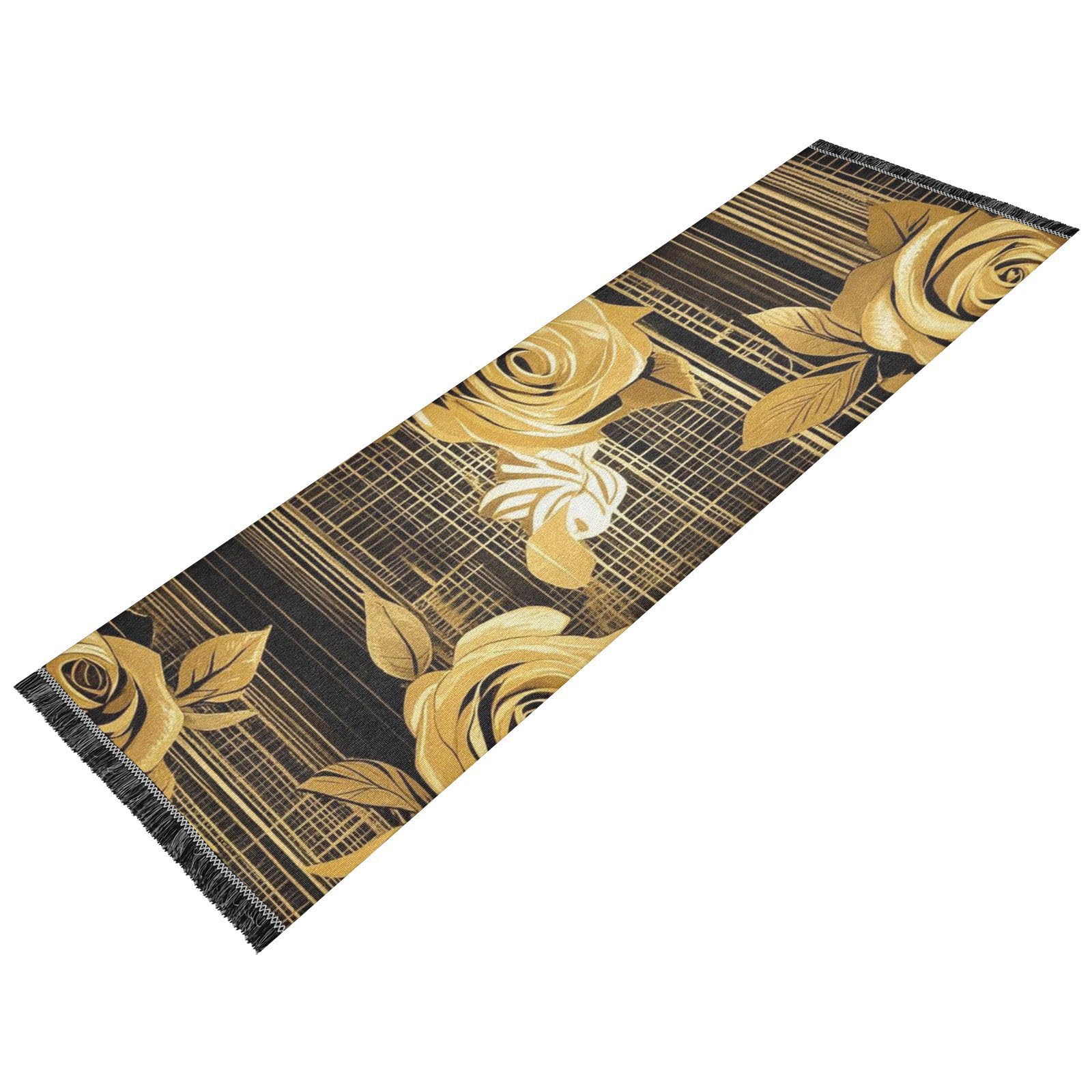 Tapis de couloir lavable et antidérapant noir et doré pour salon