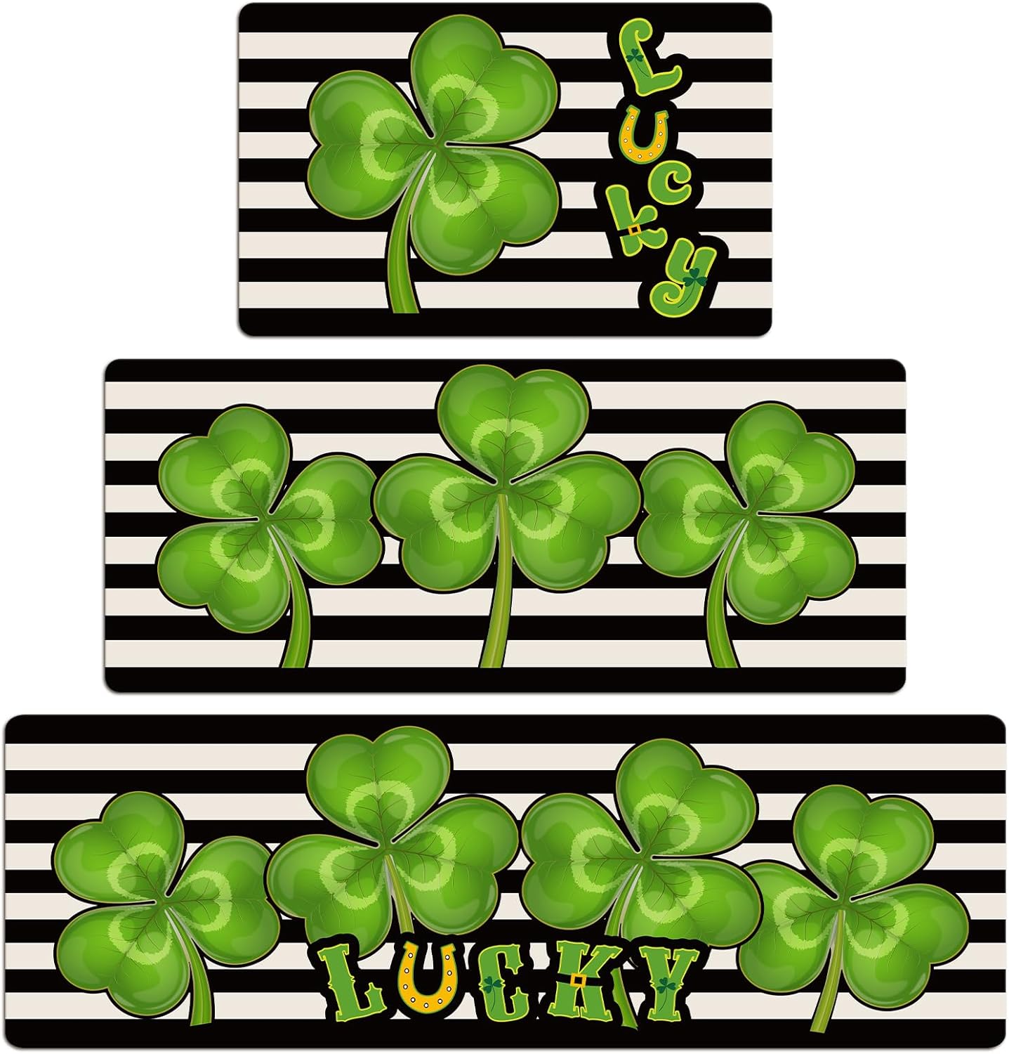 3 Pcs Lake Summer Boat Paddle Kitchen Rugs Welcome to The Lake Stripes Kitchen Mats Decor Boat Floor Mat Decorations Shamrock