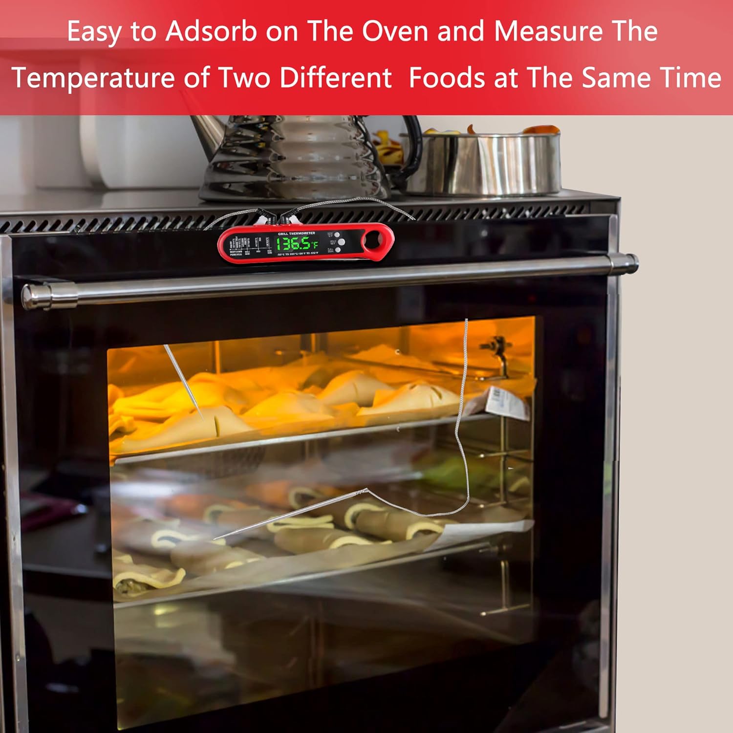 review Instant Read Thermometer, 3 in 1 Food Thermometer, Meat Thermometer Digital for Grilling and Cooking with Probe, Alarm, Backlight, Auto Shut-Off, Calibration and Magnet for Kitchen BBQ Oven