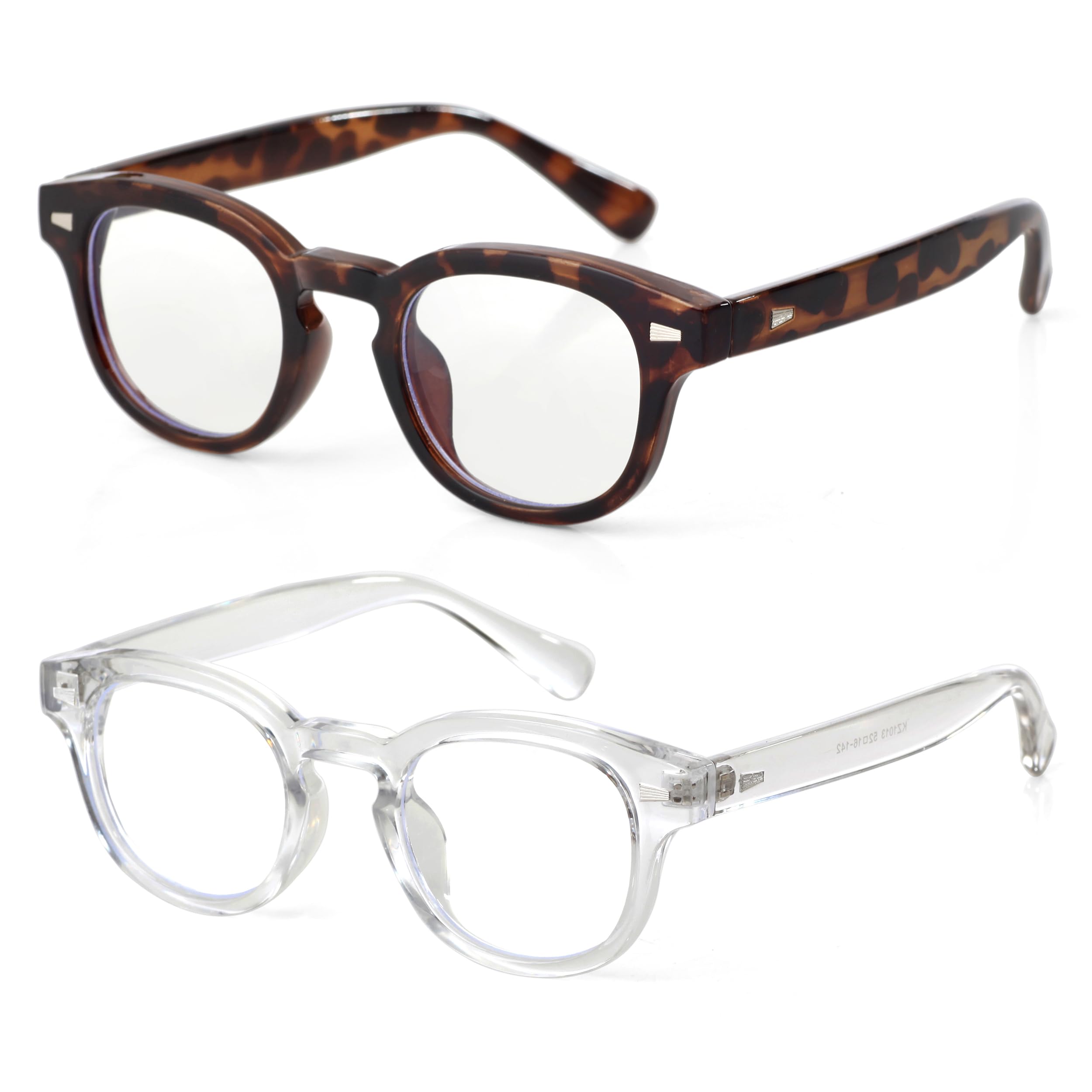 Onrtry Round Blue Light Glasses for Women Men Small Thick Frame Eyeglasses Non Prescription Glasses Clear lens Eyewear 2 Pack(Tortoise+Transparent)