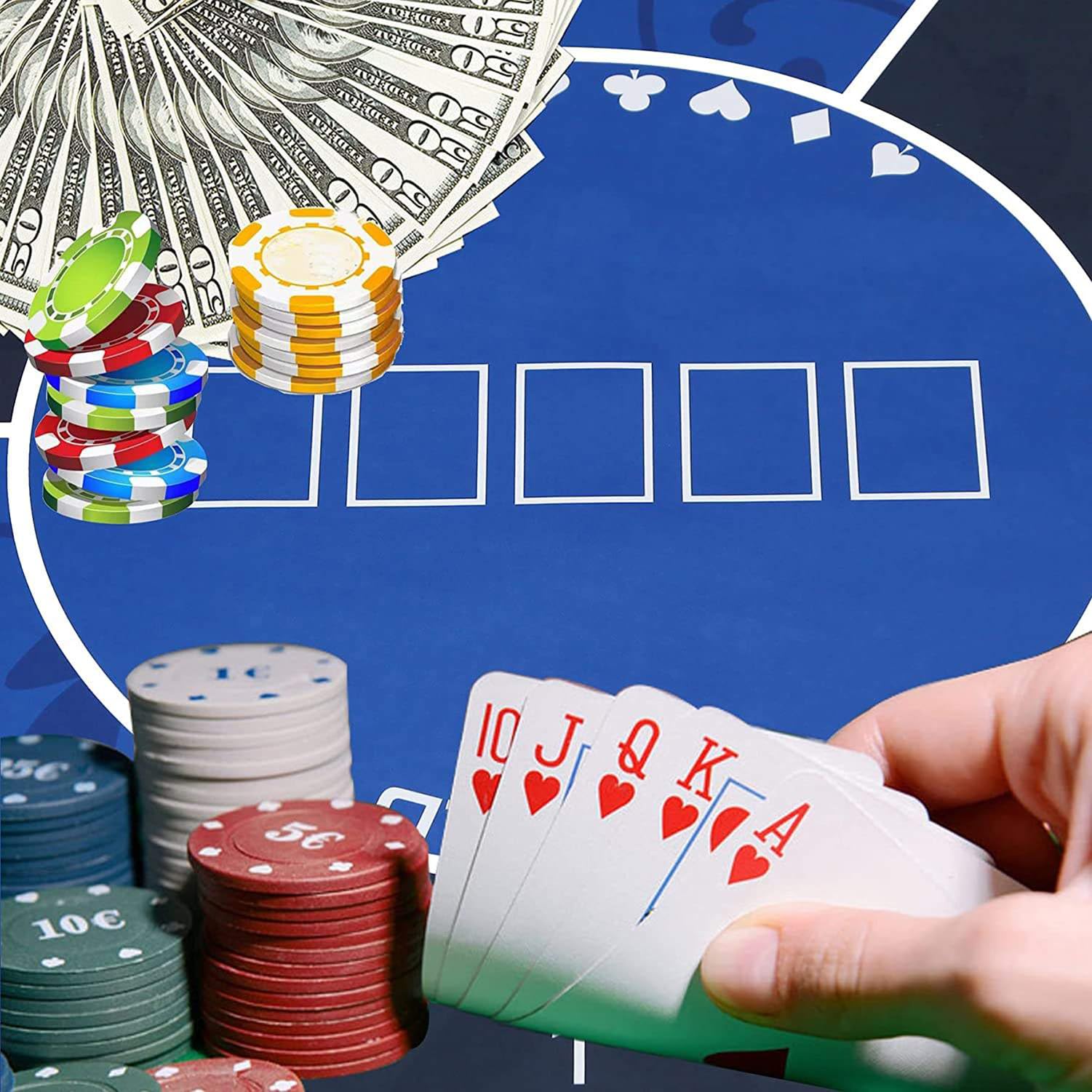 Mesa de póquer de Goma portátil Texas Hold'em de 1,2 x 1,2 M, tapete de diseño de Juego for 6 Jugadores con Bolsa de Transporte(1.2 x 1.2 M)
