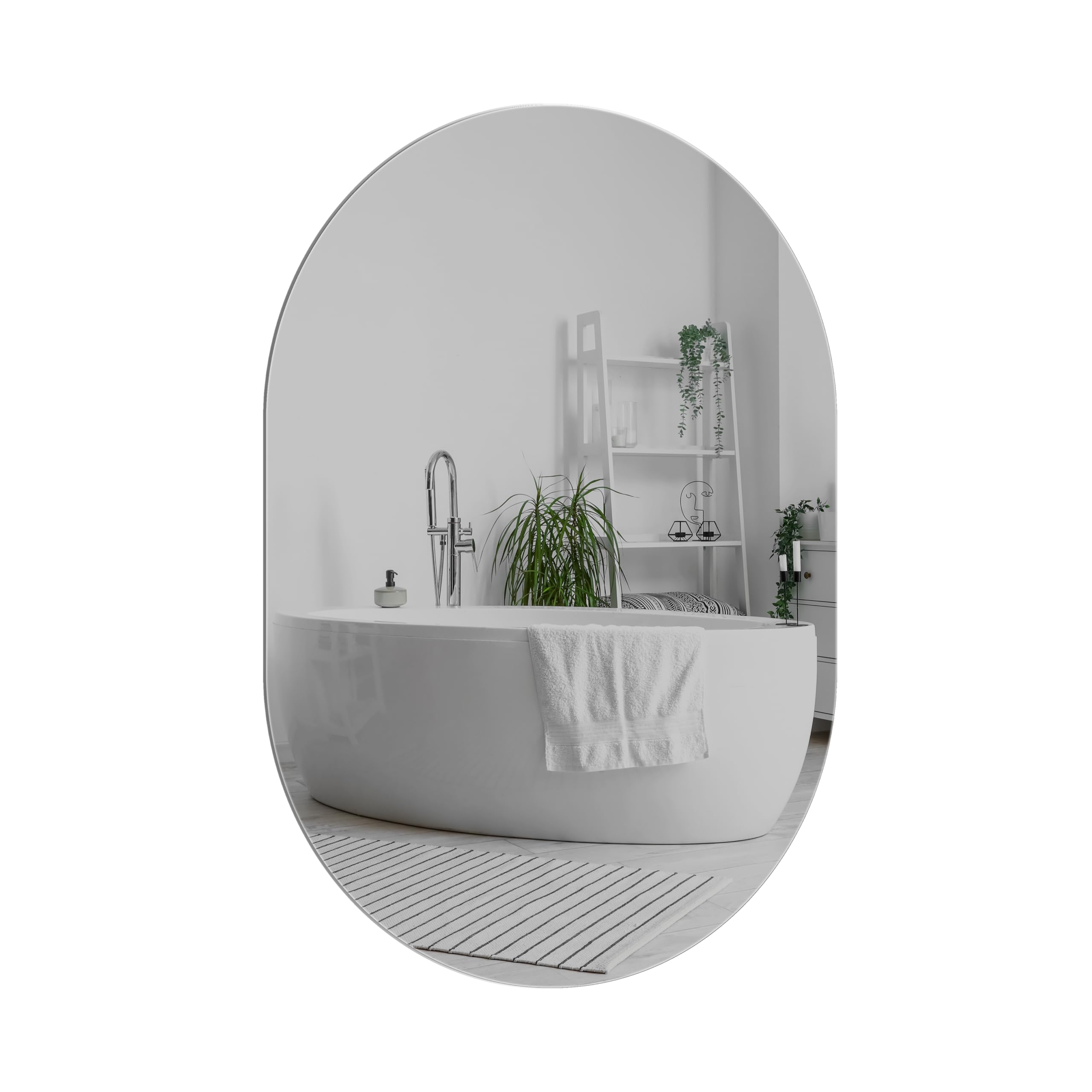 Home Selections 50 x 70cm Oval Bathroom Mirror, 500 x 700mm Frameless Wall Mounted Mirror with Polished Edge, Hangs Portrait and Landscape.