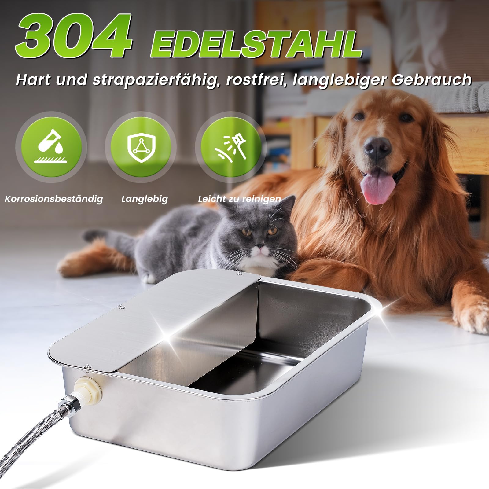 Hundebecken Automatischer Hundewasserspender,11 Liter Outdoor Dog Watere Edelstahl-Wassernapf für große Hunde,Großer Hundewassernapf,Edelstahl-Wassernapf