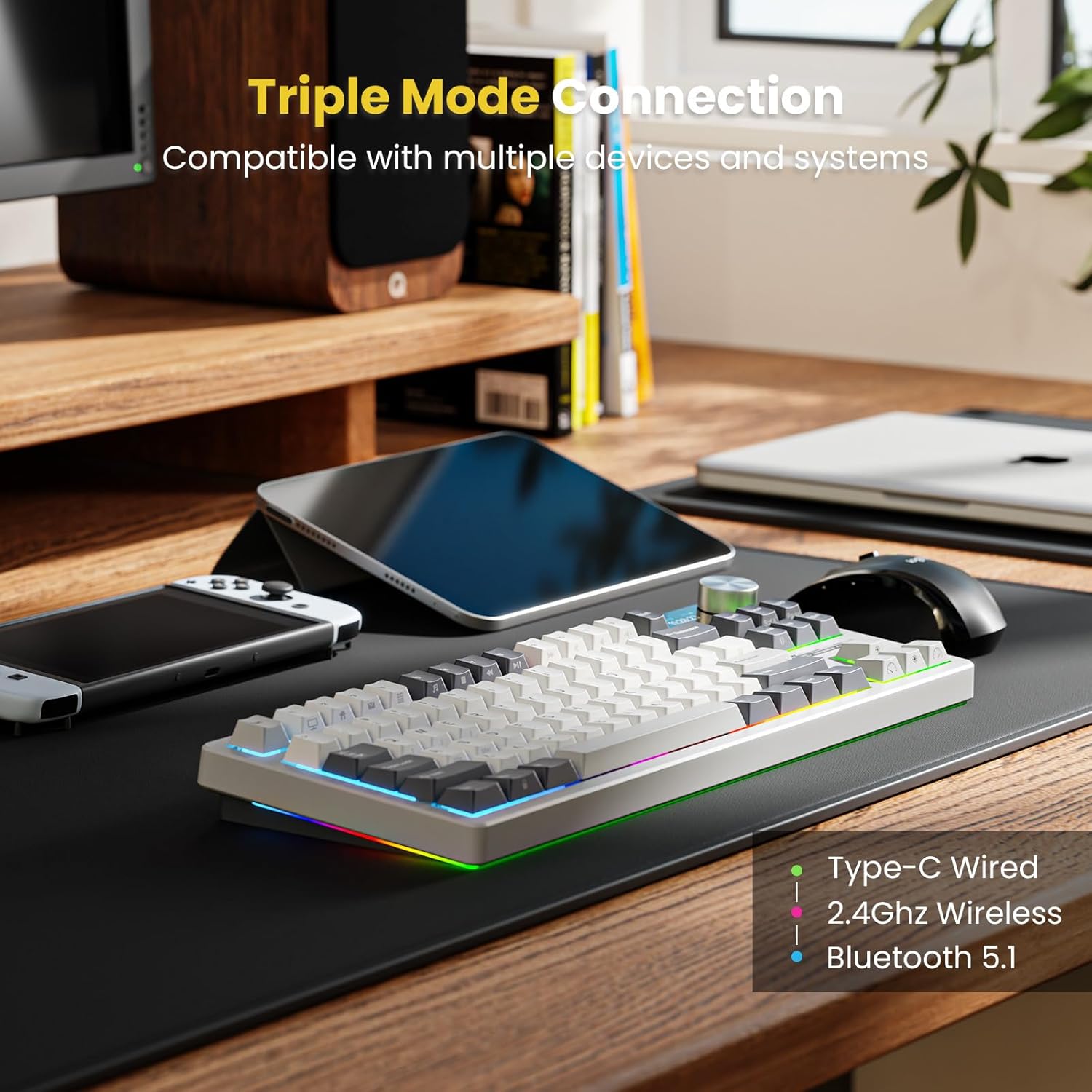 RK ROYAL KLUDGE S85 Wireless Mechanical Keyboard, TKL Keyboard with Display & Ratchet Knob, Triple-Mode Bluetooth/2.4GHz/USB-C, Custom Linear Silent Switches, 7200mAh Battery, Hot Swappable, 85 Keys - Image 2