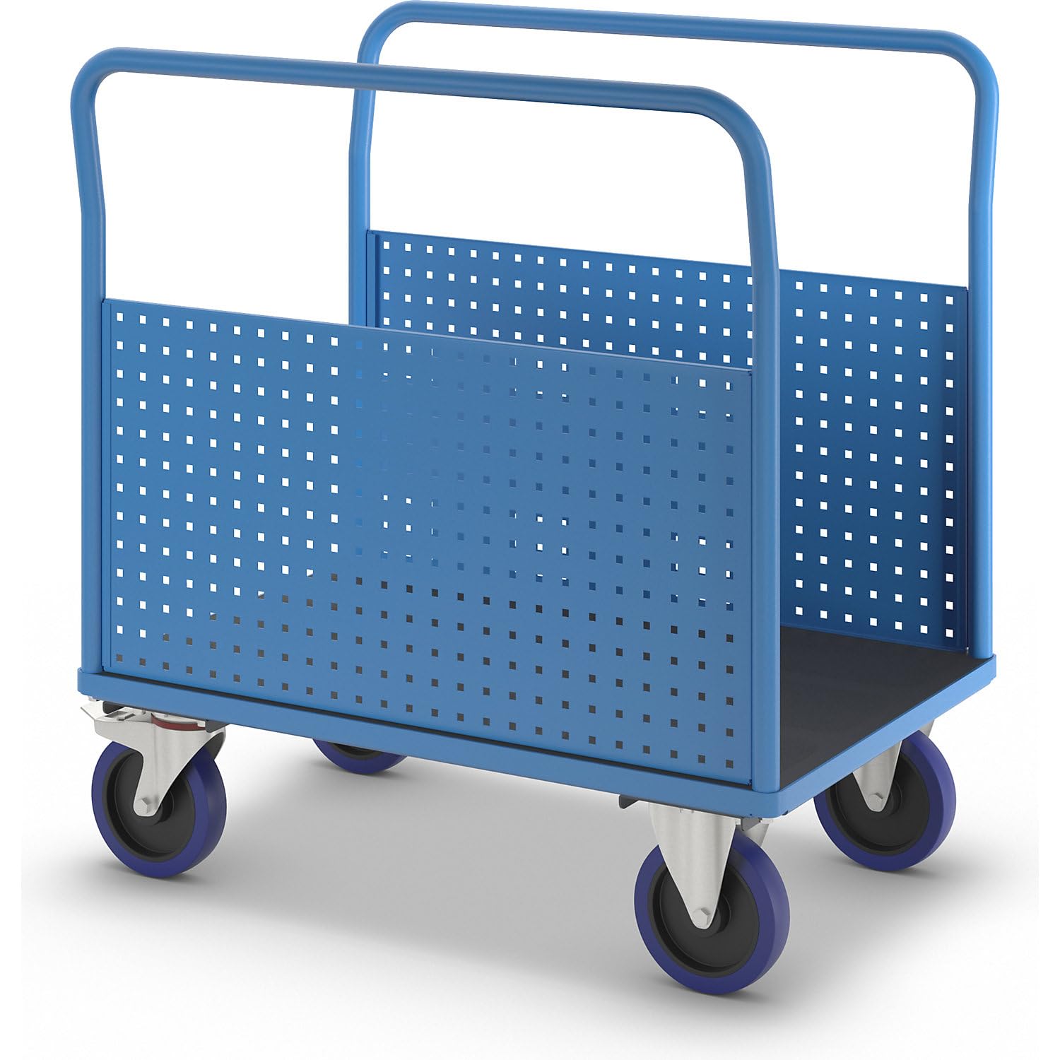 eurokraft pro | Plattformwagen | Mit 2 Lochblechseitenwänden, LxB 1050 x 700 mm, Vollelastik