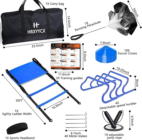 Miniatura 8 de Escalera de agilidad, juego de equipo de entrenamiento de velocidad, escalera de agilidad de 20 pies, 4 obstáculos ajustables, para correr,