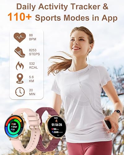 Miniatura 6 de Reloj inteligente para mujer, teléfonos Android, iOS, reloj digital, monitor de sueño, Oro Rosa, Clásico