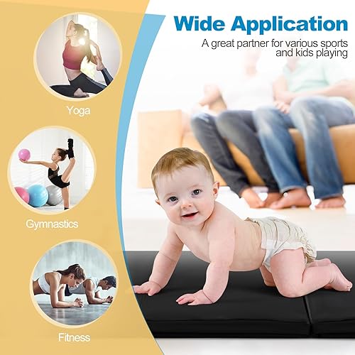 Miniatura 8 de Goplus Esterilla de gimnasia plegable, de 6 x 2 x 2 pulgadas de grosor, de tres pliegues, con asas de transporte, cierre de velcro, esterillas de
