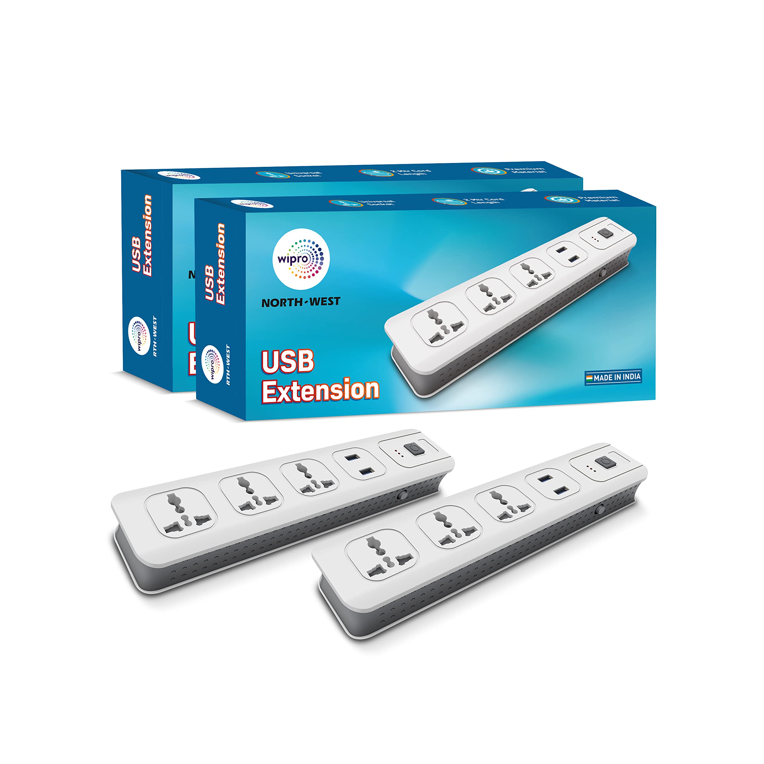 Wipro USB extension cord with 2 mtr cord length | 3 Universal socket and 2 USB port spike guard | Child safety | Auto cutoff | Fire resistant, Pack of 2-image-20