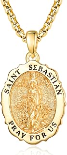 TANGPOET Saint Medal Pendant Necklace for Women Men 925 Sterling Silver 24K Gold Plated Patron Religious Christian Protection Amulet Jewelry Gifts for Birthday Mothers Fathers Day Christmas