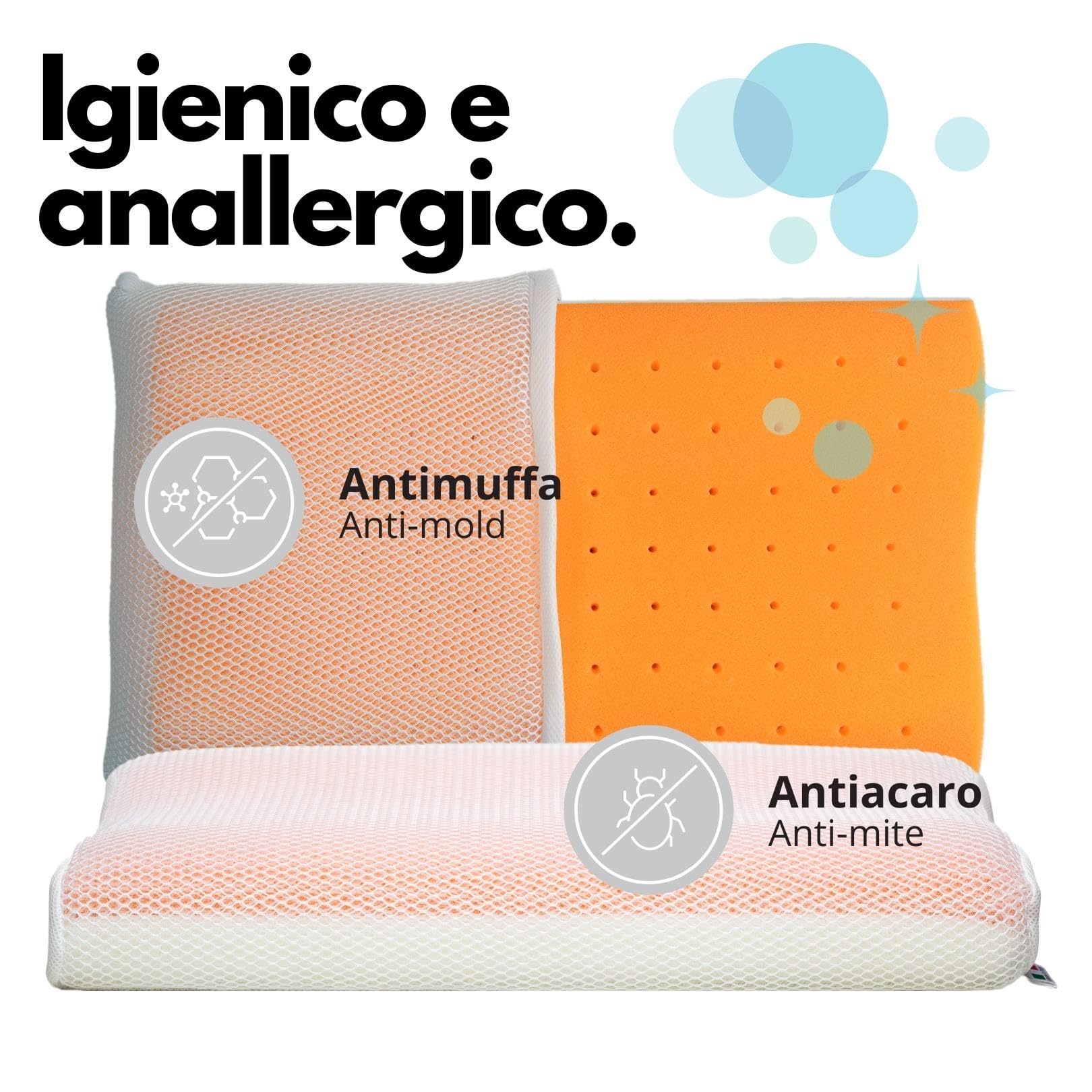 BOX MISTRAL WAVE: cuscino cervicale memory foam, rivestimento traspirante e anallergico certificato OEKO-TEX Standard 100, Made in Italy, 68x40x11/13 cm (Agrumi)