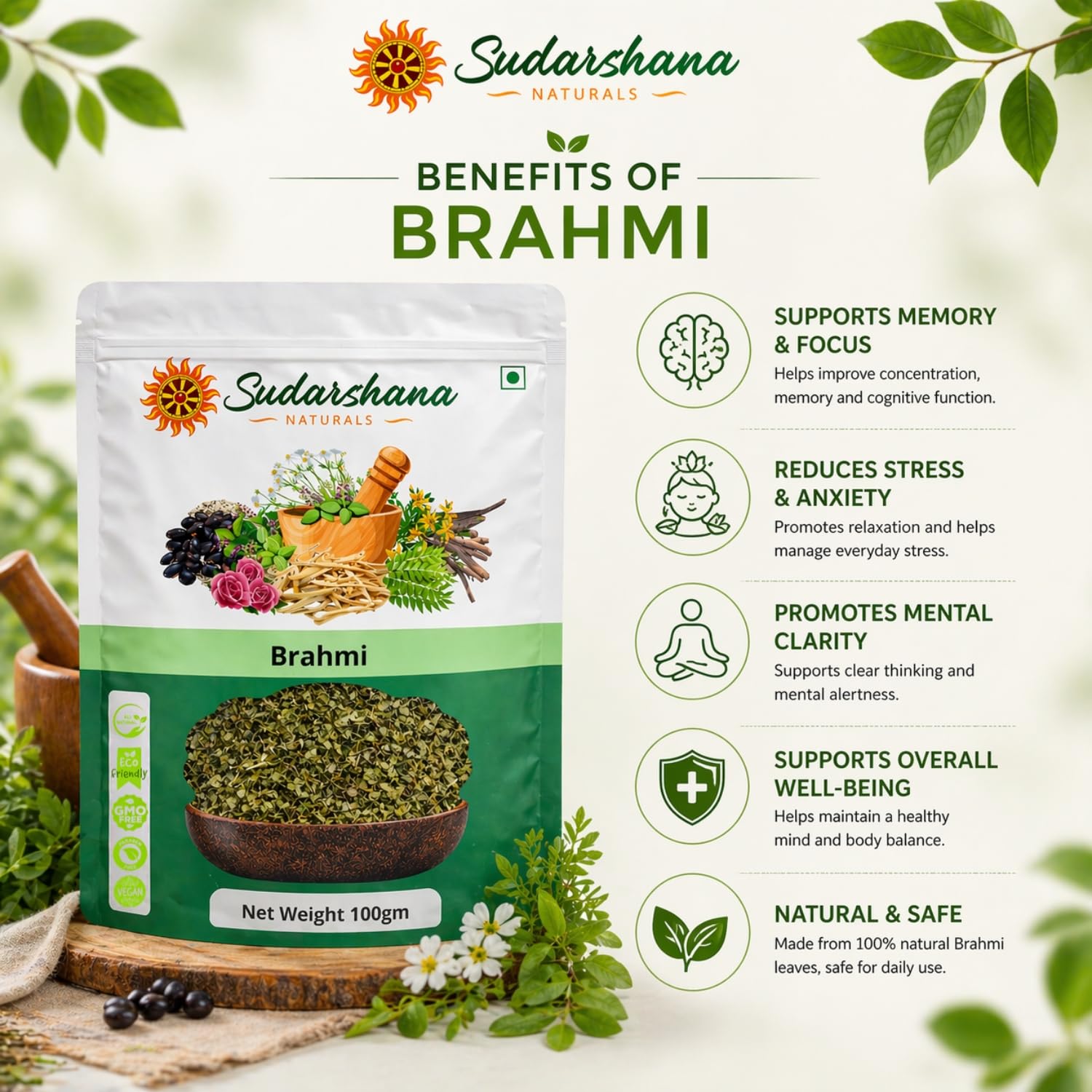 Sudarshana Naturals Brahmi Sabut 100g | Whole Brahmi Herb | Natural Daily Use Ingredient — Amazon image 4