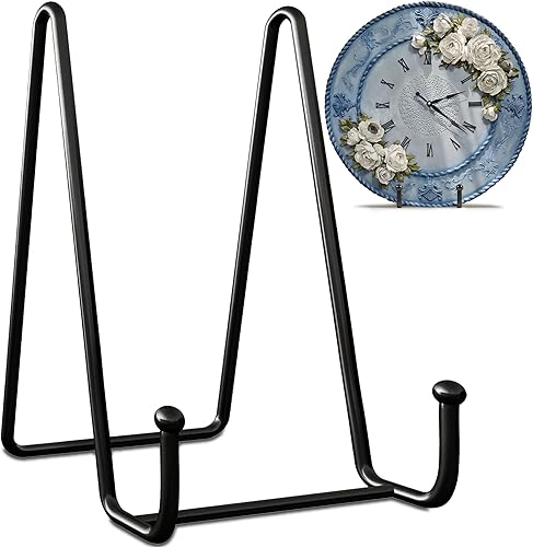 Miniatura 1 de Soportes de placa para exhibición, paquete de 4 unidades, metal negro, soporte para libros y soporte para libros para mesa, estantes, soporte de