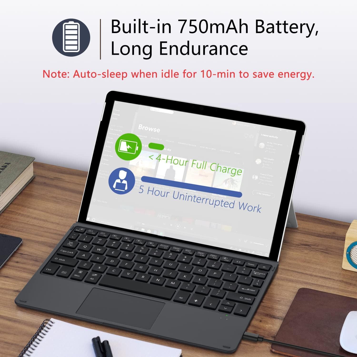 MoKo Type Cover Fit Microsoft Surface Go 4 (2023)/ Go 3 (2021)/ Go 2 2020 / Go 2018, Slim Wireless Bluetooth Keyboard with Trackpad, 7-Color LED Backlit, Built-in Rechargeable Battery - Black