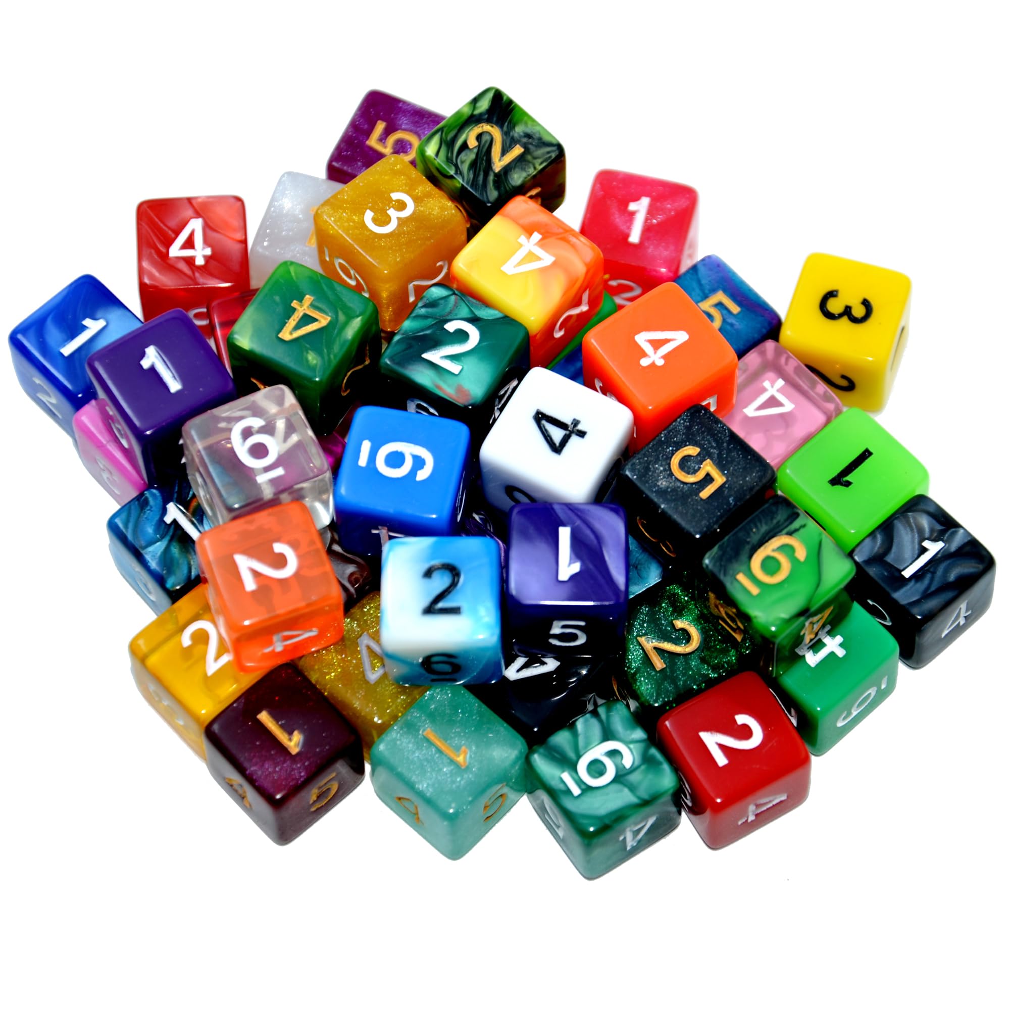 SmartDealsPro 50-Pack D6 D12 D20 6 12 20 Sided Dice Polyhedral Dice with Pouch for DND RPG MTG Table Game (D6, MIx Color)