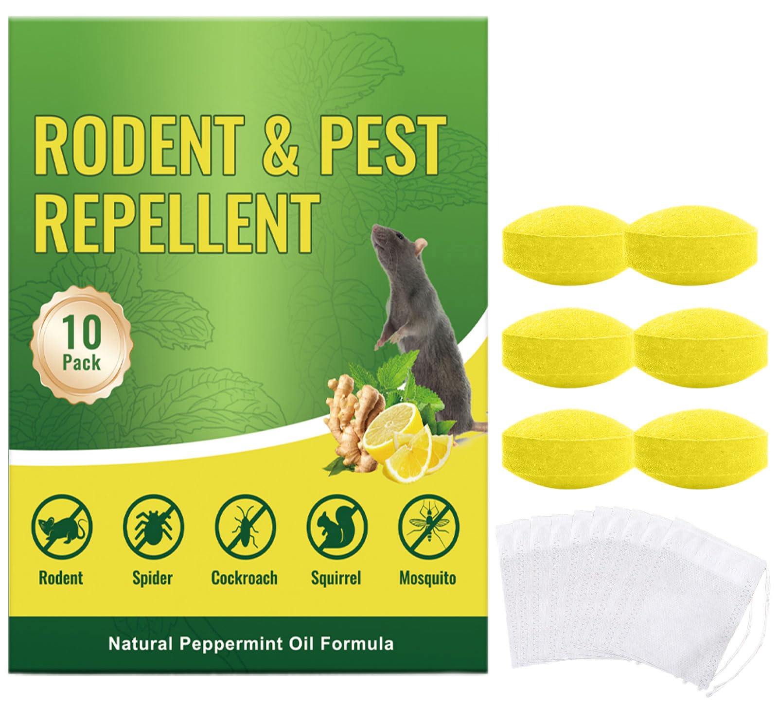 Rat Mouse Repellent with Natural Peppermint Oil, Indoor Outdoor Rodent Deterrent, for Mice Squirrels Spiders and Pests Away from Home Garden Garage, 6 Packs