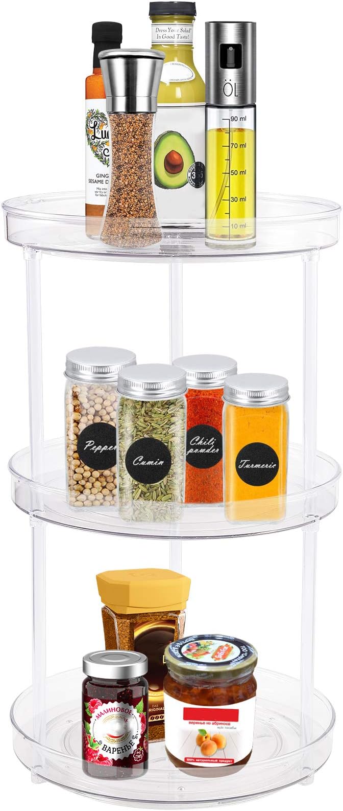Lazy Susan Organizer Girevole 2 Pezzi | Portaspezie Trasparente | Salvaspazio Per Cucina