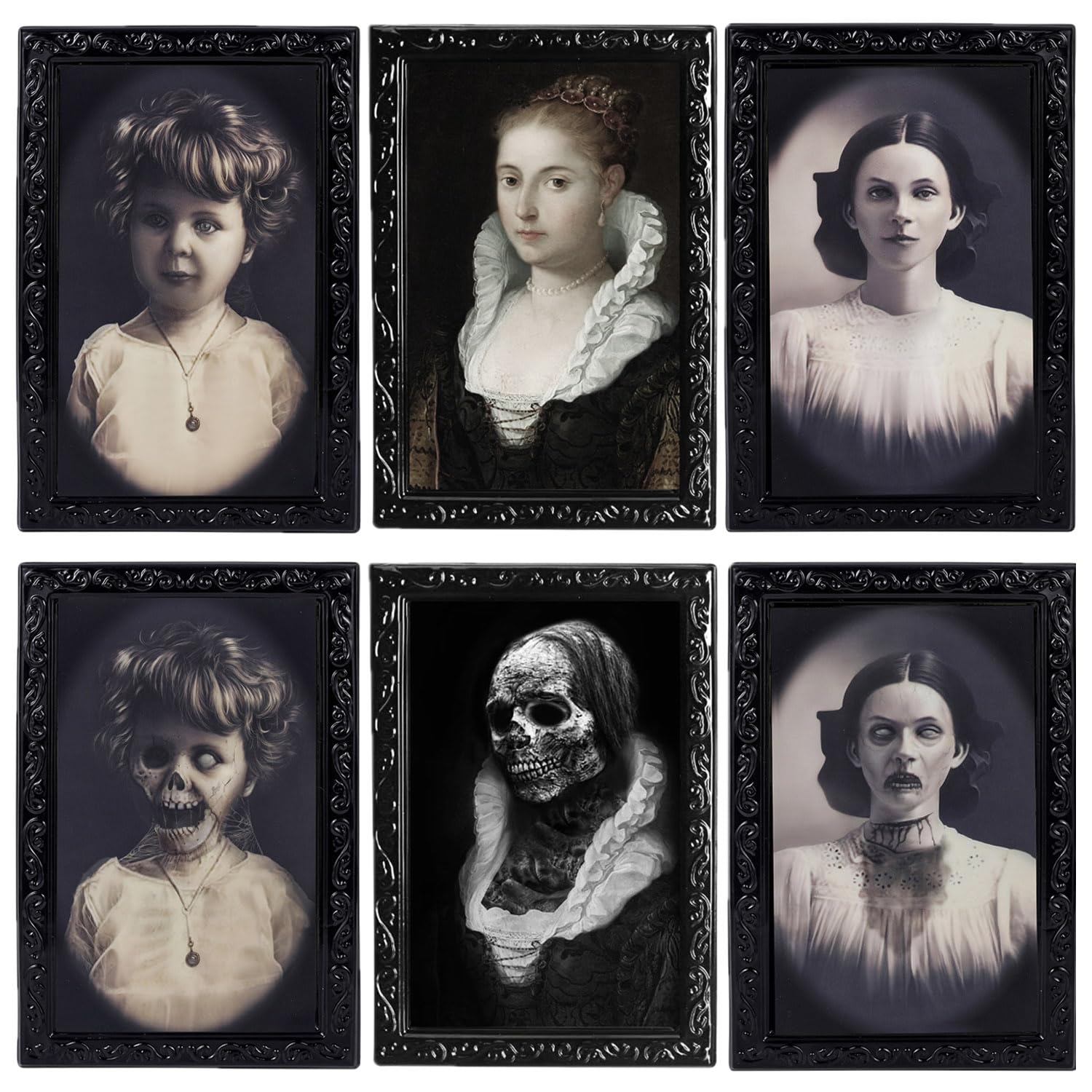 Halloween Decorations Indoor, 3 Pack Scary Halloween Decorations Spooky Photo Frame 3D Changing Face Horror Picture Frame Halloween Wall Decorations for Bar Haunted House Theme Party Decoration