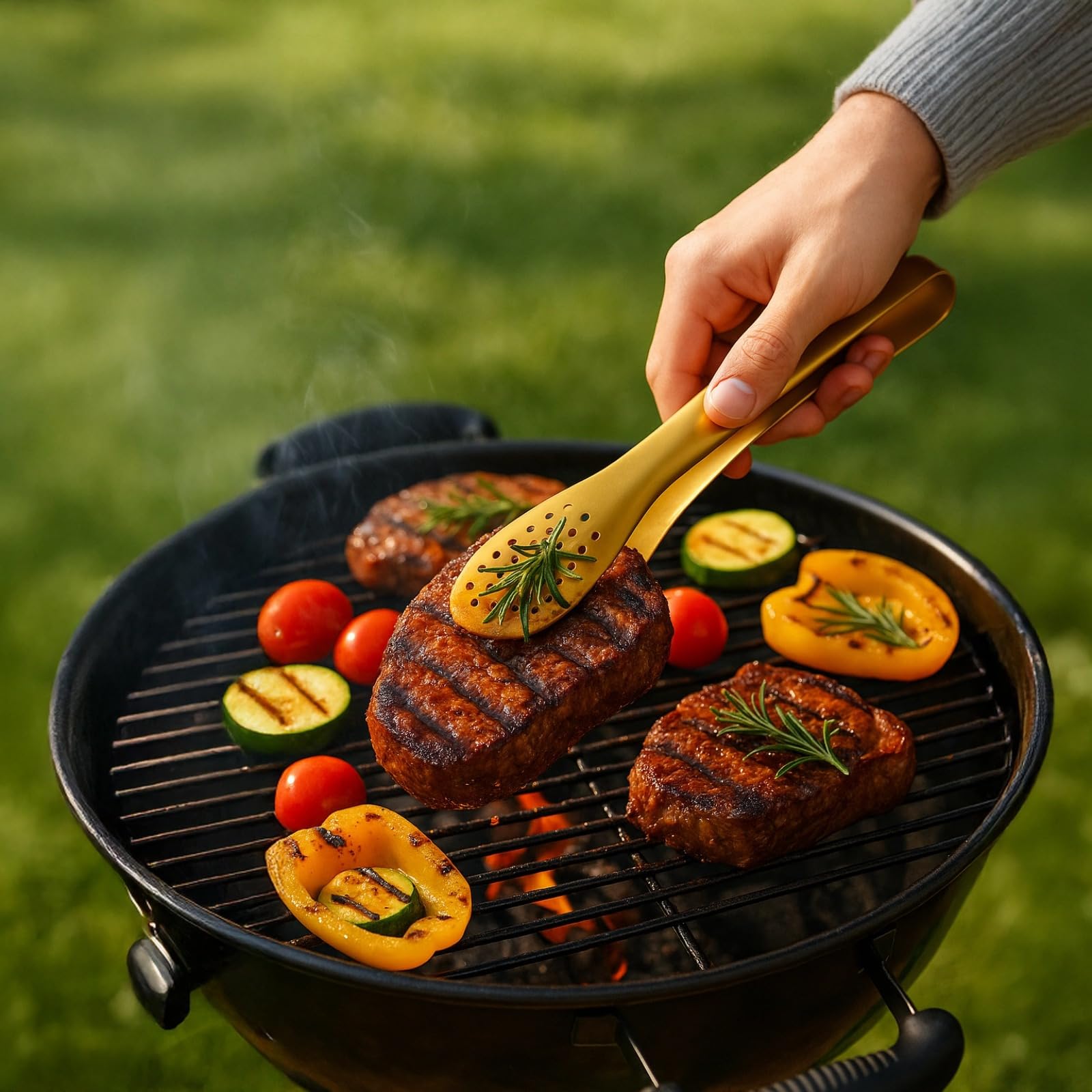 Set di 6 pinze da portata dorate, in acciaio inox, per barbecue, buffet, feste, design elegante per carne, pane e molto altro ancora