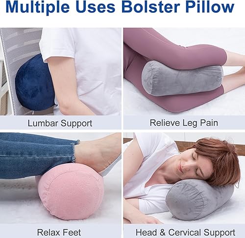 Miniatura 10 de Almohada cilíndrica redonda con funda de enfriamiento extraíble, almohada cervical de rollo de tubo para soporte de cabeza, cuello, espalda y