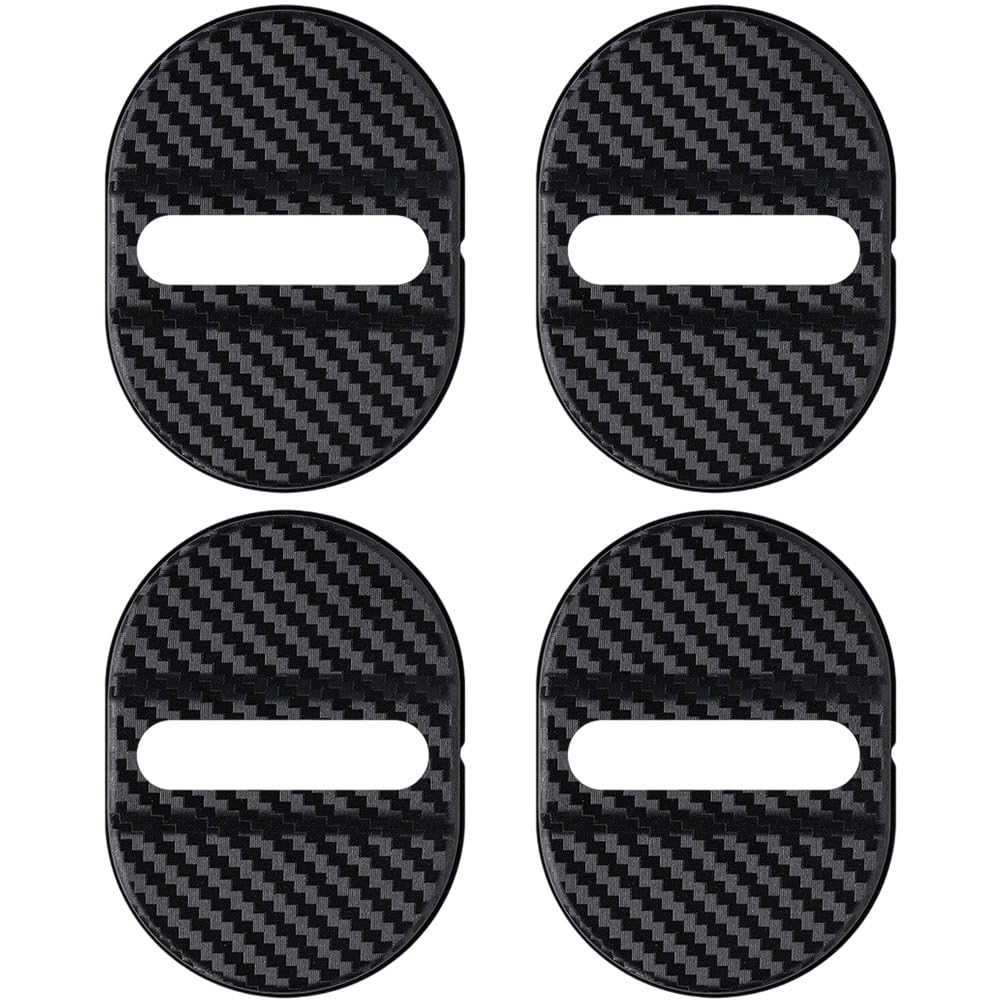 Fituenly 4pcs Car Door Lock Covers, Protective Guards Sound Damper Buffers, Noise Reducing Carbon Fiber Trim Cover, Absorbing Protector for Car Truck Suv