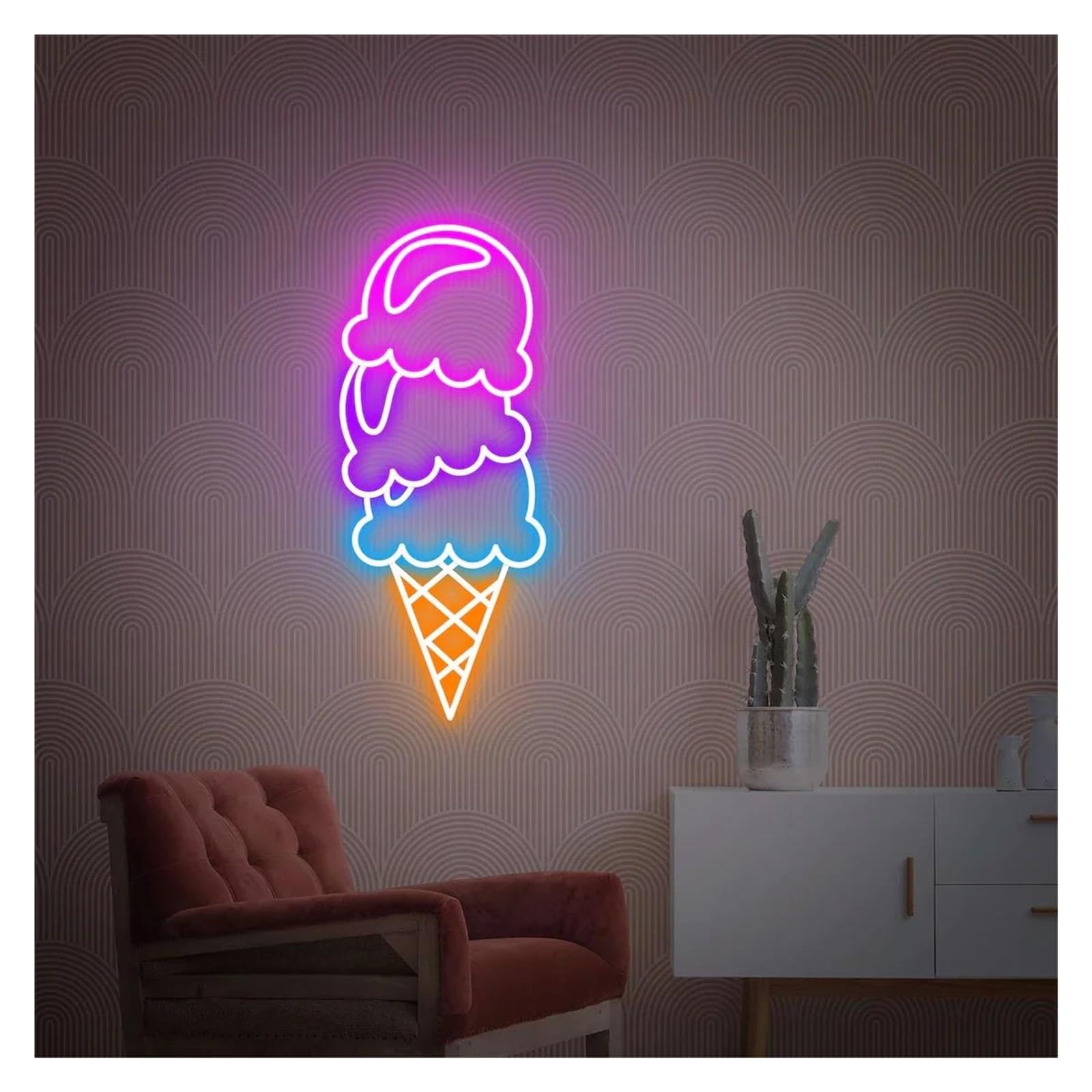 LEMST Signs Lamp Ice Cream Neon Sign Adjustable Brightness Lights for Shop Wall Decor 25cmx46cm(A)