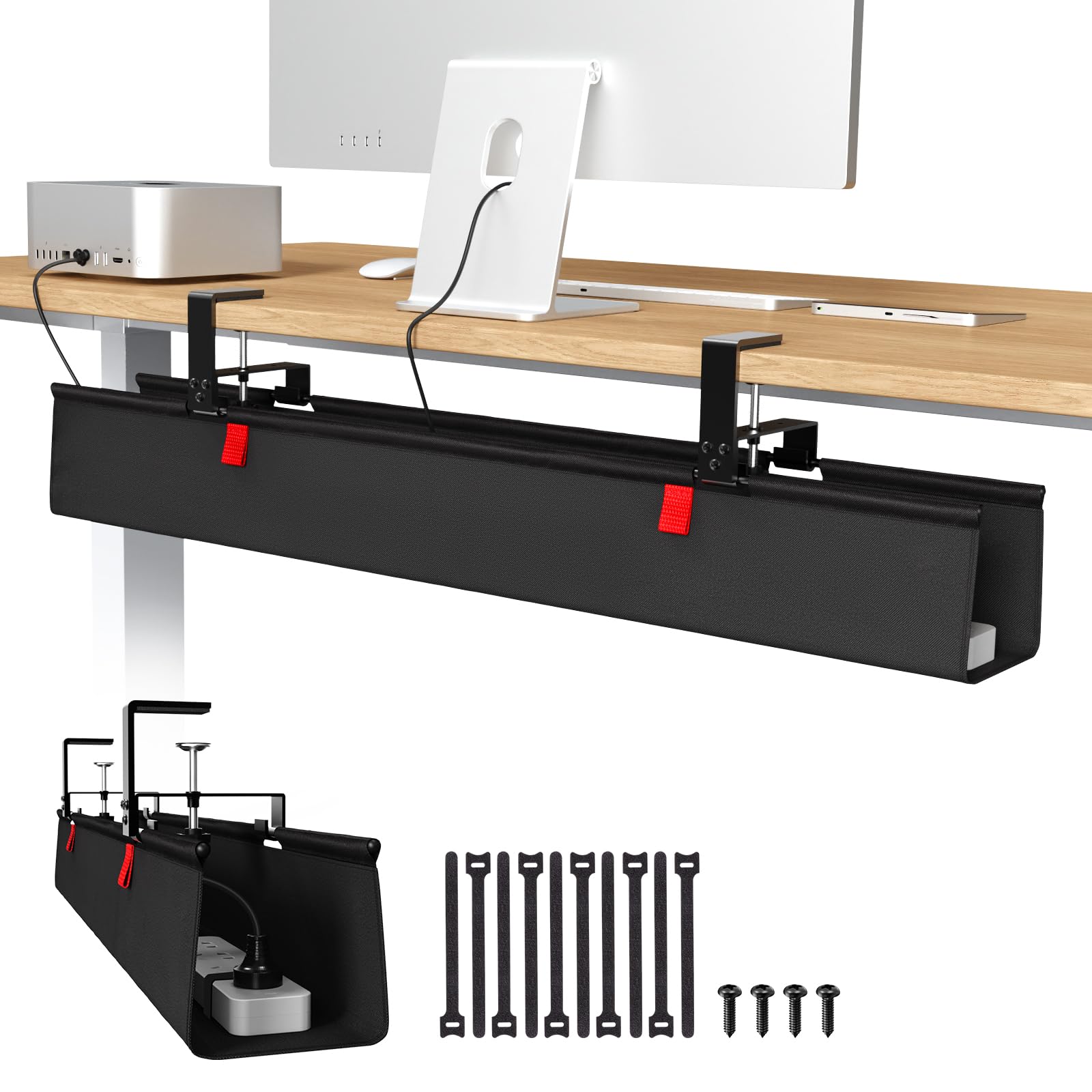 Univivi Unter dem Kabel Management Schreibtisch, 90cm Ohne Bohren Kabelkanal Schreibtisch Fexibel Oganizer, Klemmen/Schraubmontage, Stabiles Wasserfestes Kabeltray für Büro und Zuhause