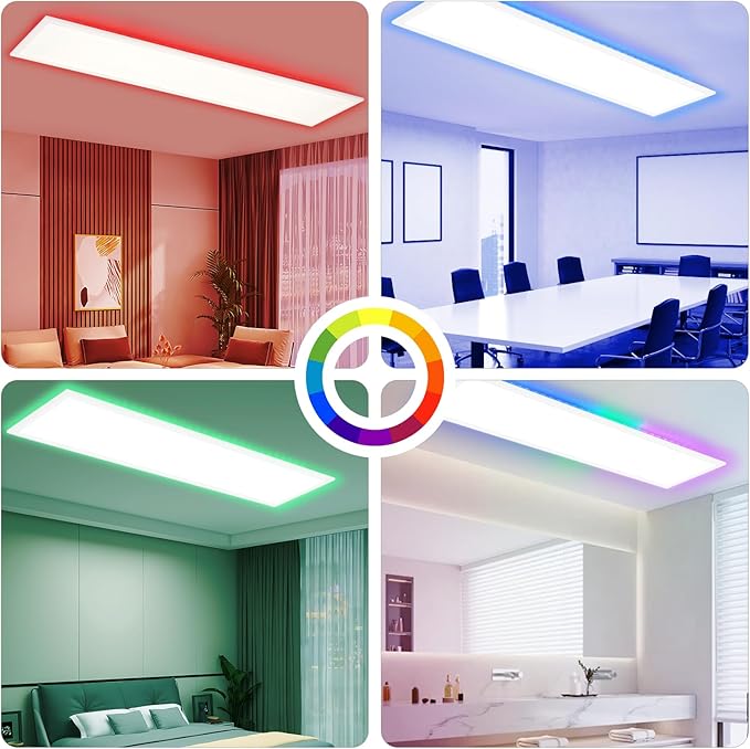 CBJKTX LED Paneel 120x30 Plafondlamp - Lang Plafondpaneel Dimbaar RGB Achtergrondverlichting Kleurverandering Bureau lamp Plat Kantoor met Afstandsbediening 36W Plafondlamp Keukenlamp Woonkamer Kelder photo 3