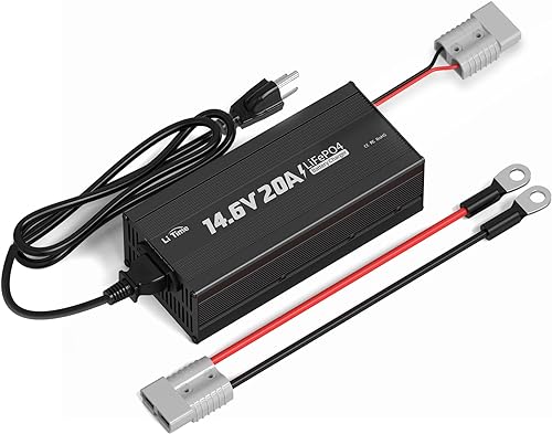 LiTime Cargador de batería de litio de 12 V 20 A, cargador de batería LiFePO4 de 14.6 V, cargador inteligente AC-DC con conector Anderson, indicador