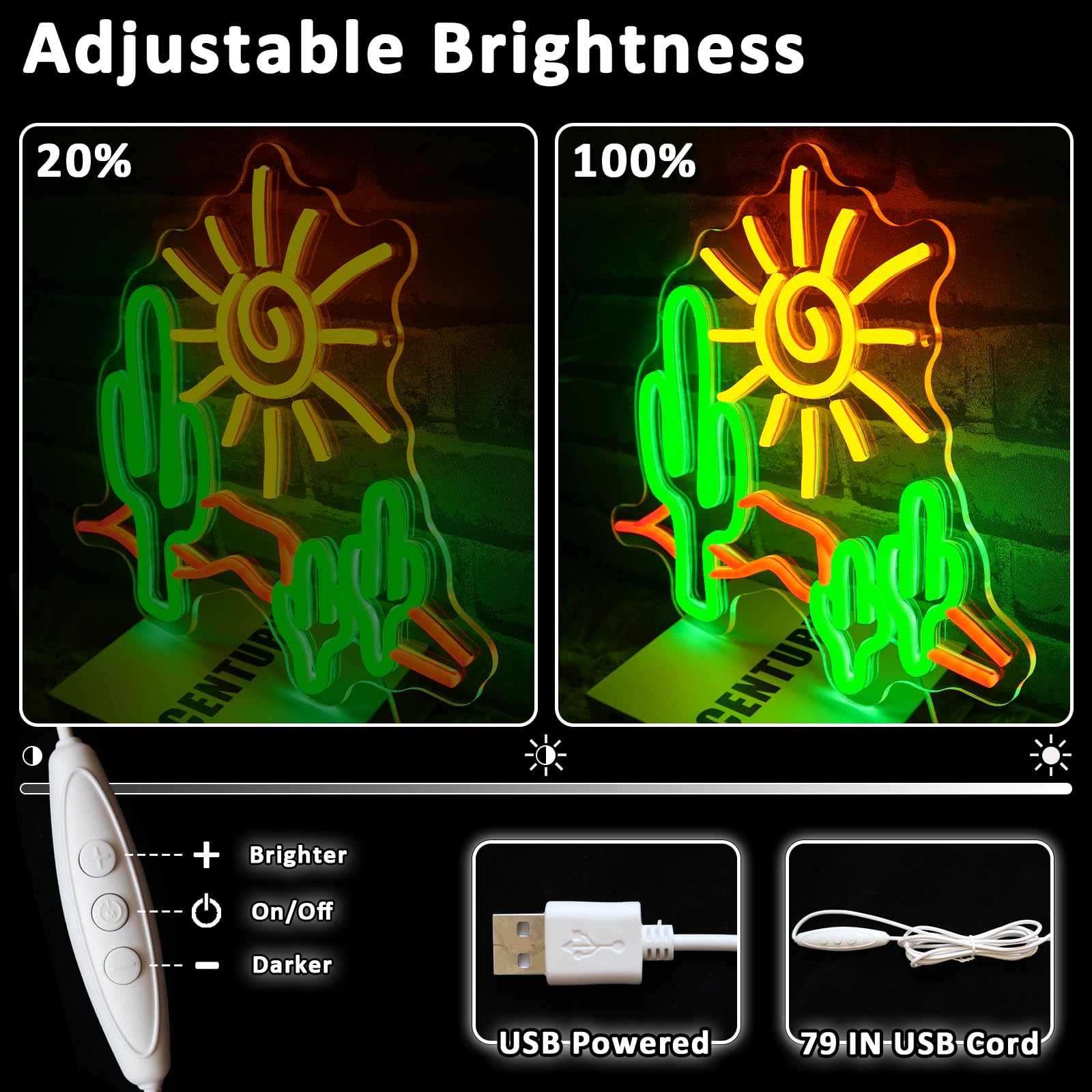Folkive Desert Sunset Neon Sign for Wall Decor Dimmable Cactus Led