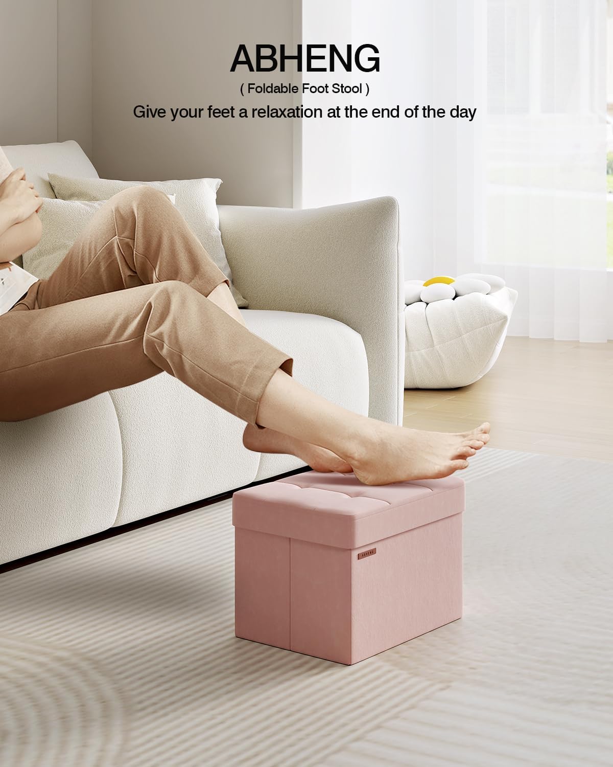 Folding Storage Ottoman, Velvet Storage Bench, Footrest, Foot Stool,for Living Room, Bedroom and Office,12.2 x 16.1 x 12.2 Inches, 200 kg Load Capacity,Jelly Pink,UASND03P - Image 3