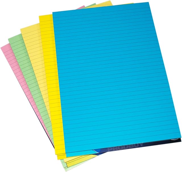 [Pack of 5] Visual Memory Aid A4 Assorted Colour 100 Page Paper Notepad Refill Memo Lined Writing Pads