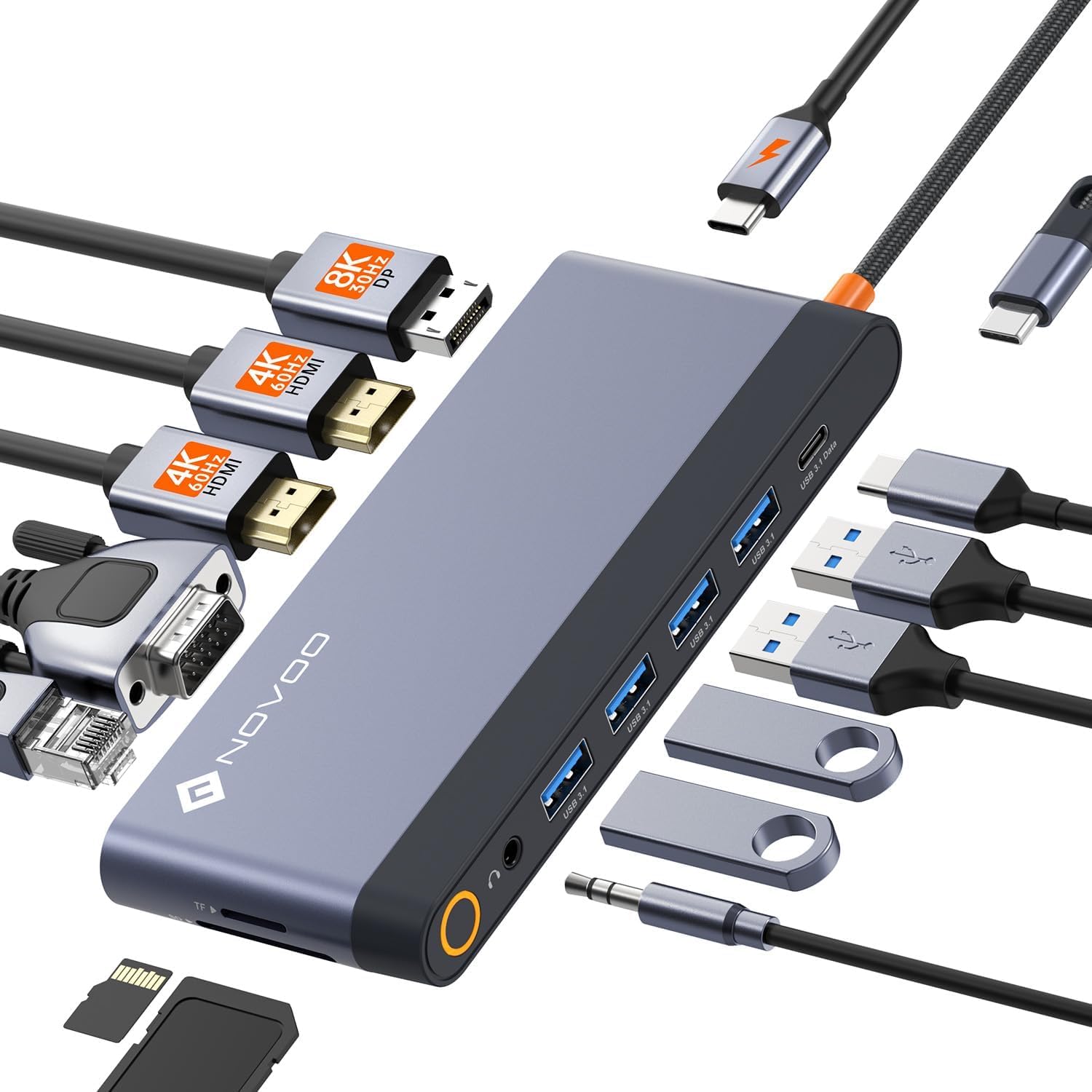 Amazon | NOVOO 14-in-1 USB-C HDMI ハブ 8K@30Hz 4画面モード