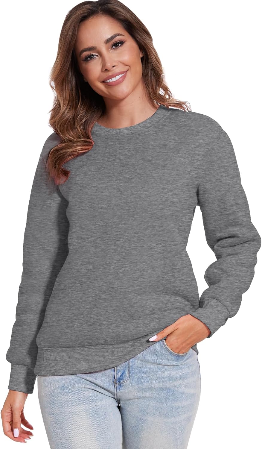 Flygo Women's Sherpa Lined Fleece Crewneck Pullover Sweatshirts Casual Winter Warm Sweatshirt - Image 2