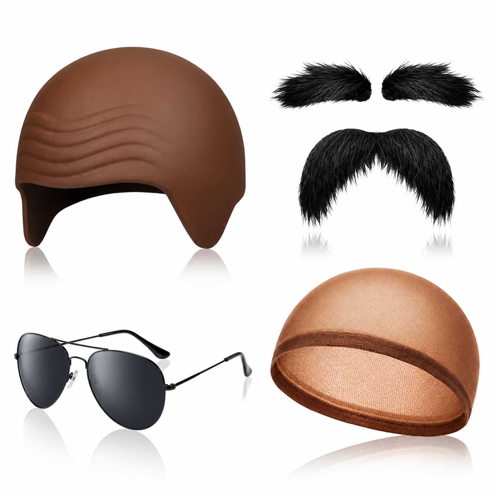 4 Pcs Bald Cap Costumes, Halloween Adults Mr Accessories Set for Men Women