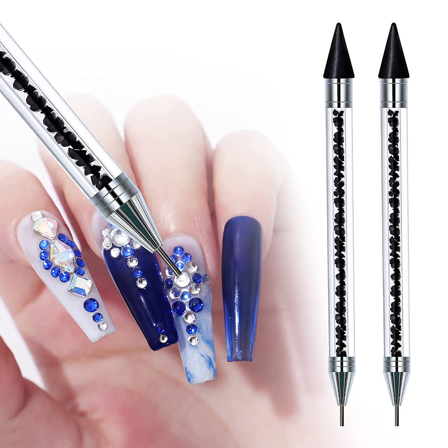 Gleevia Double-head Wax Nail Rhinestone Picker Pencil Diamond Acrylic Handle Self-Adhesive Nail Art Design Dotting Pen Beads Crystal Gem Pick Up Applicator Tool with Storage Case (Black) - Image 6 thumbnail