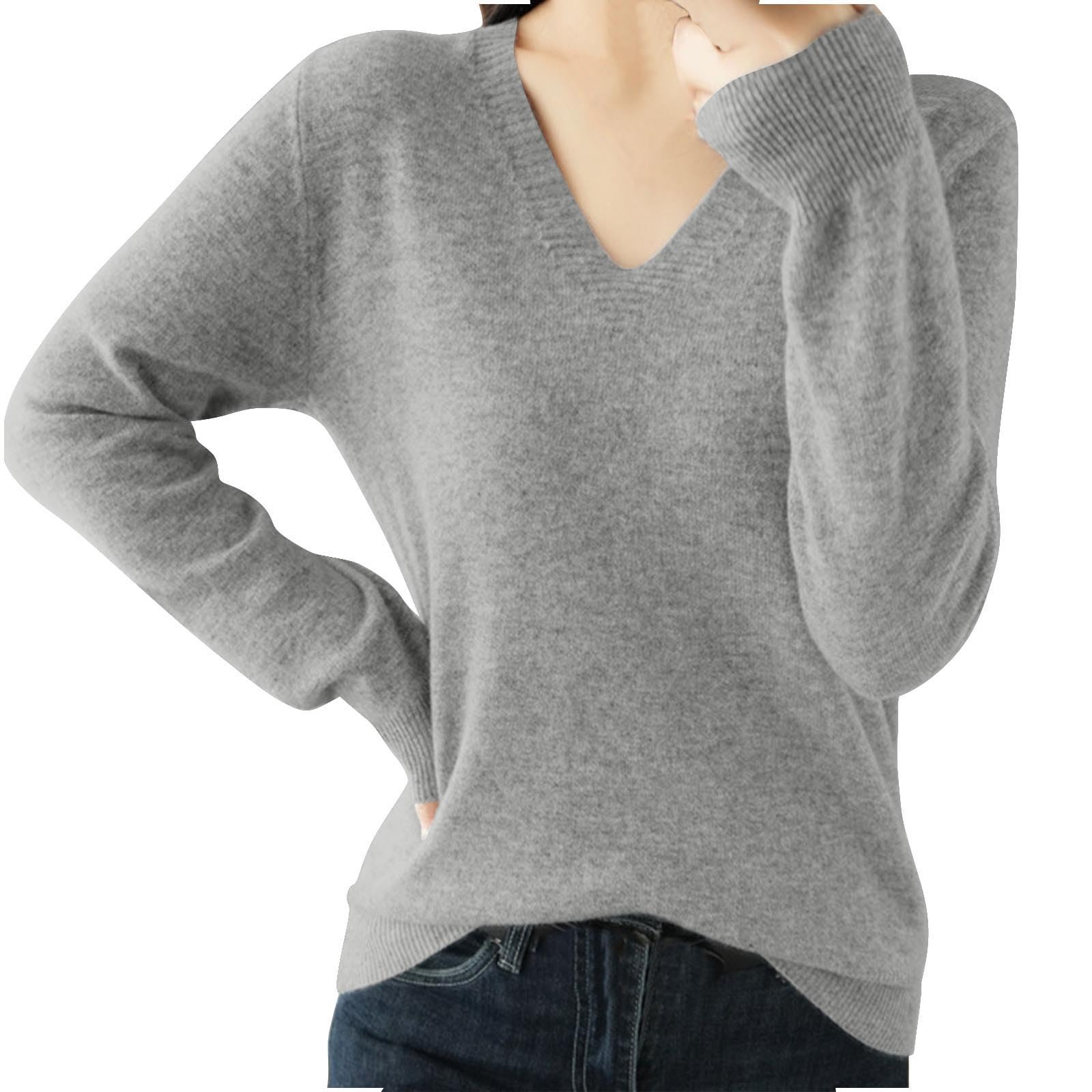 Cashmere Sweater Women Long Sleeve V Neck Knitted Sweater Solid Color Casual Fall Winter Holiday Comfy Tops 2025